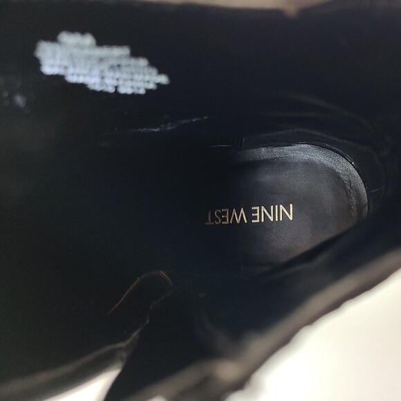 NINE WEST Herbert LEATHER WEDGE Heel BOOTS Buckled BOOTIES Black 9M - Picture 9 of 11